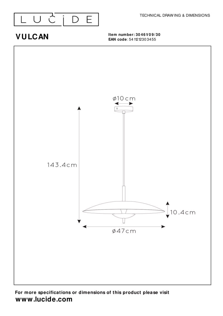 Lampada a sospensione Lucide Vulcan LED 9W nero oro