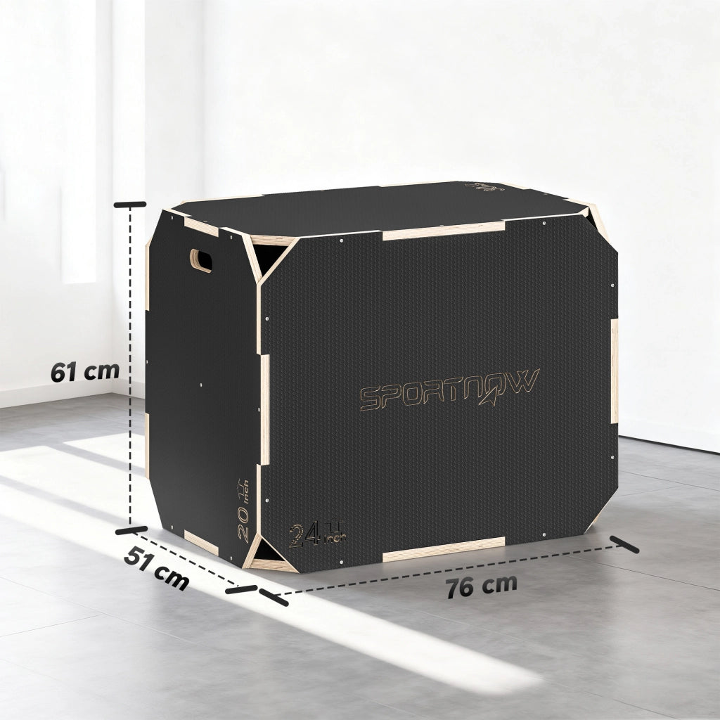 Box Pliometrico in Legno 3 in 1 ¨C Xylo ¨C 3 Altezze Allenamento Salto 76x61x51cm Nero