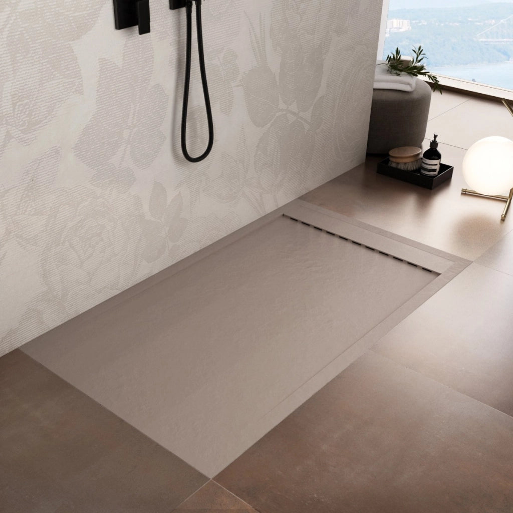 Piatto doccia in marmoresina sabbia effetto pietra cemento prestige, misura 90x190