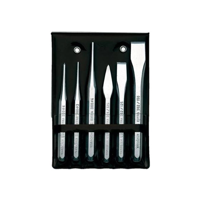 USAG 372 SE6 Assortimento di 6 Utensili da Percussione in Acciaio al Cromo Vanadio Busta di Plastica colore Nero