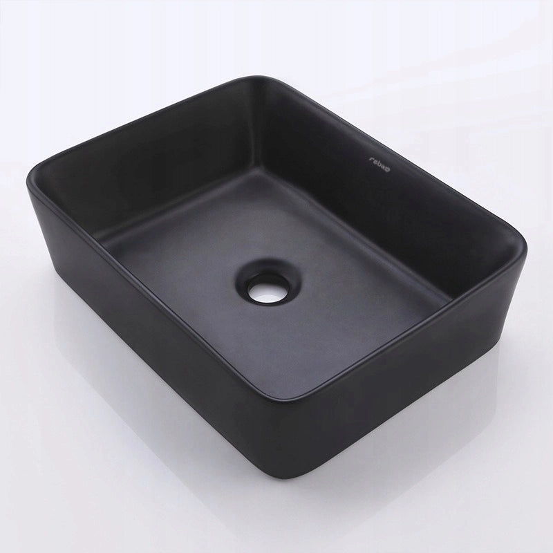 Lavabo da appoggio in ceramica nera opaca, da incasso, 48x36,5 cm, rettangolare