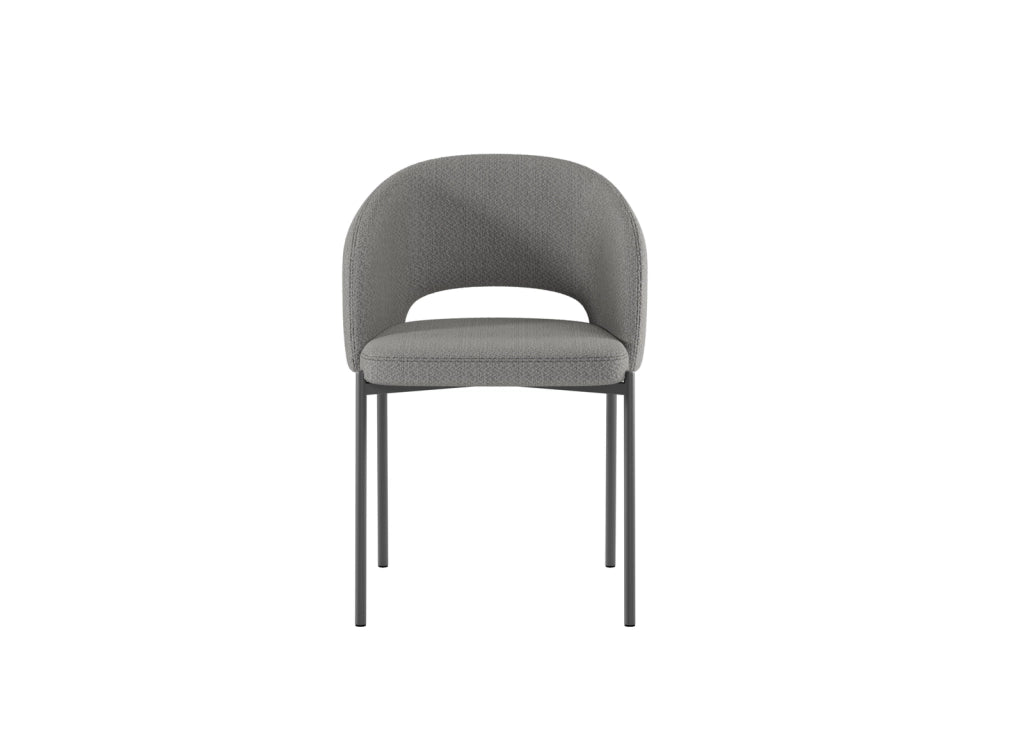 Sedia Greta in tessuto imbottito grigio chiaro con gambe in metallo antracite, sedia dal design circolare 55,5x52x78,5 cm - Greta Collection