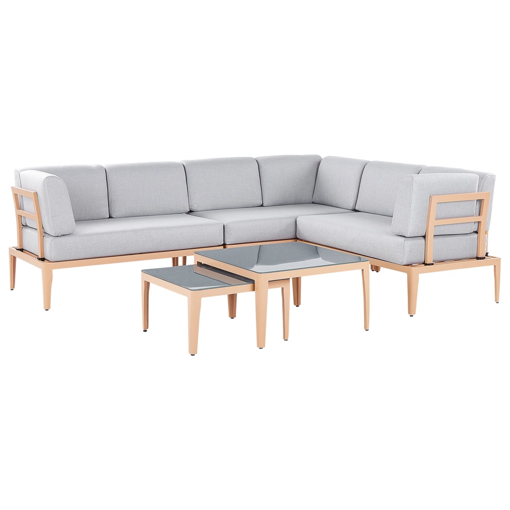 Set Divano da Esterno in Alluminio Beige a 6 posti Patio Moderno
