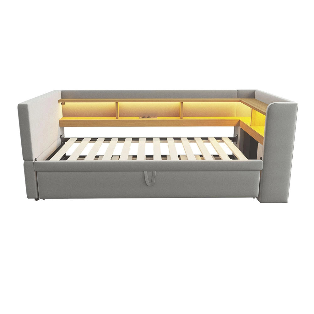 Divano letto - Xylo - 90/180x190 cm LED USB grigio chiaro