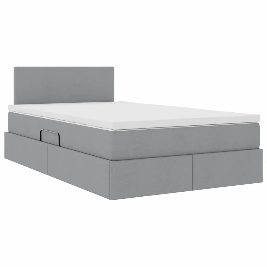 Letto con contenitore e LED Grigio chiaro 120 x 200 cm Tessuto