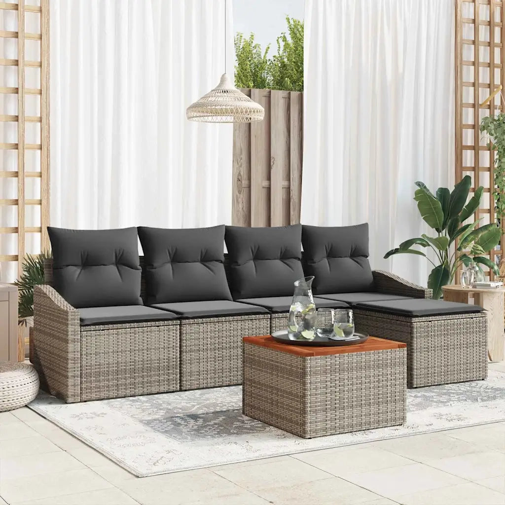 Set Divano da Giardino con cuscino 6 pcs Grigio polyrattan