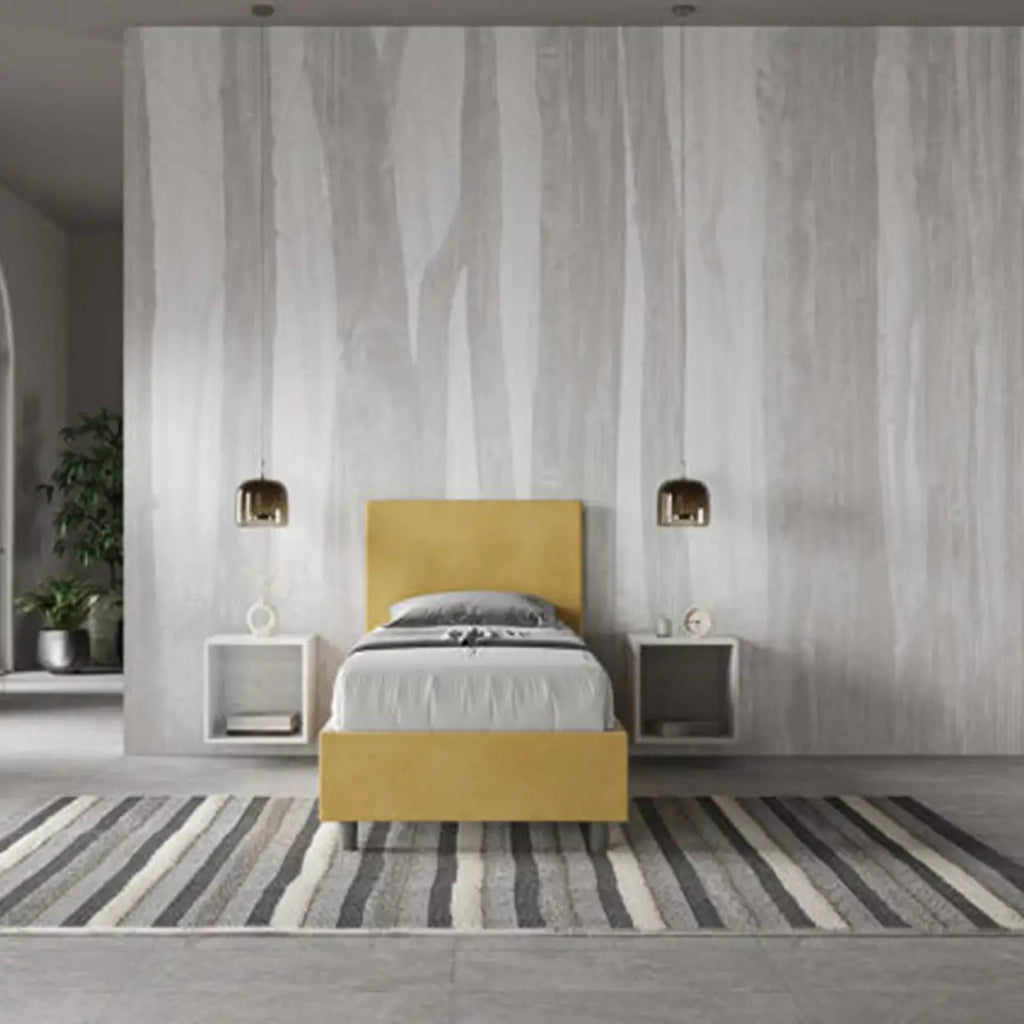 Letto singolo con rete imbottito 80x210 microfibra ocra Adele