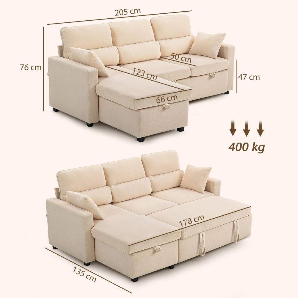 Divano letto angolare con contenitore e cuscini ¨C zephmum ¨C beige