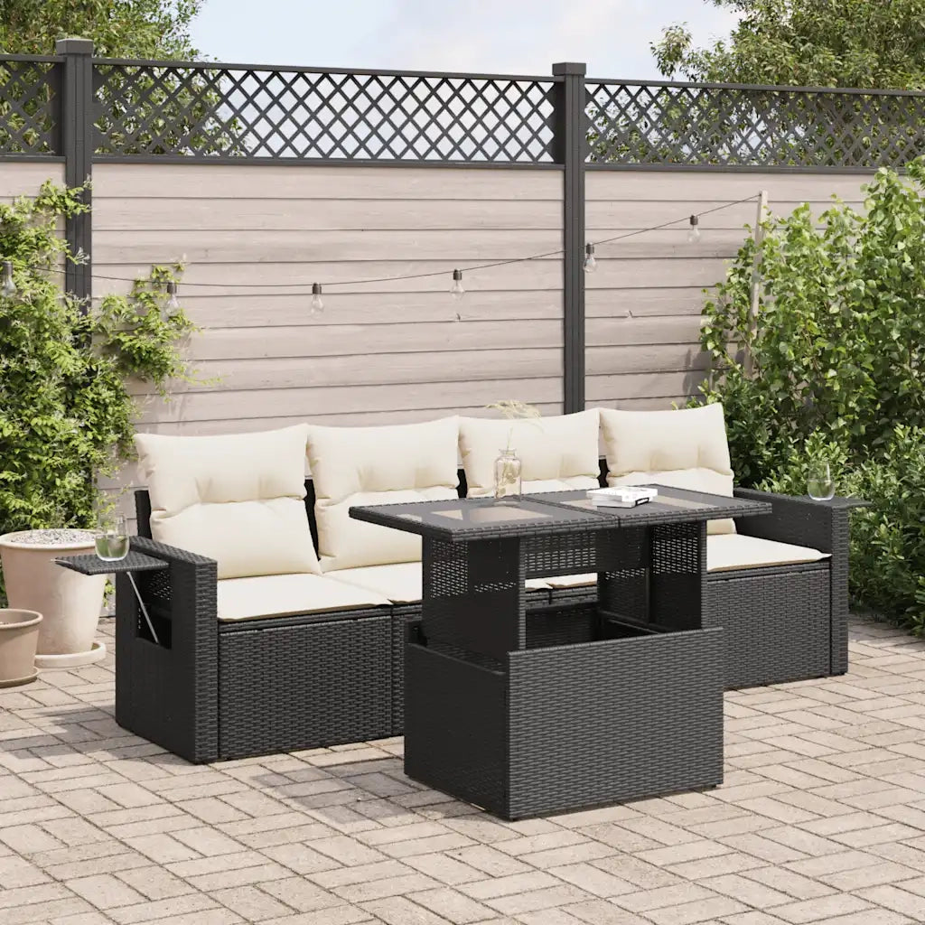 Set Divani da Giardino 5 pz con Cuscini in Polyrattan Nero 3326397