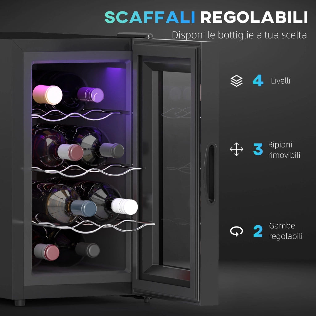 Cantinetta Vino Refrigerata per 8 Bottiglie Capacità 21L e Ripiani Regolabili Nero