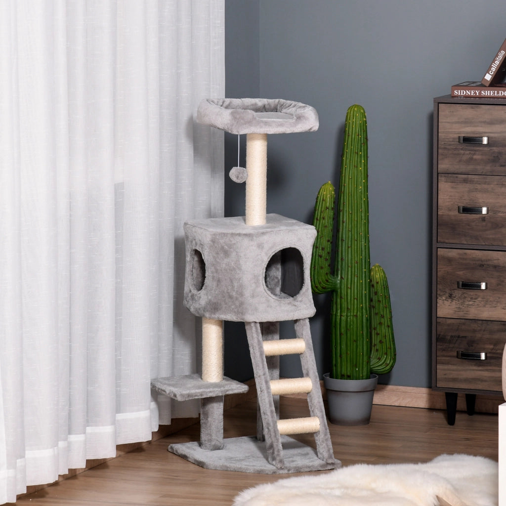 Tiragraffi per Gatti con Piattaforme e Tana ¨C Minimal ¨C Grigio Chiaro 120 cm