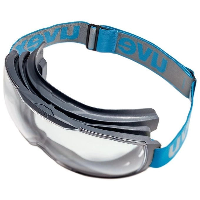 Uvex 9320265 Megasonic Occhiali a mascherina OTG Policarbonato Antiappannante Antigraffio UV400 colore Blu Trasparente