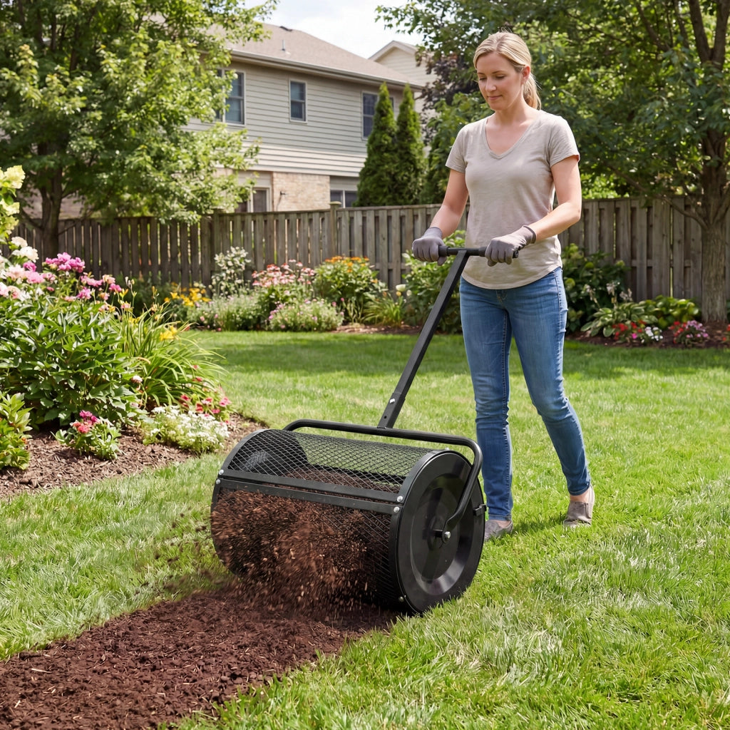 Spargitore di compost con manico a t per semina e piantagione, Spargitore di letame e terreno per giardino Nero