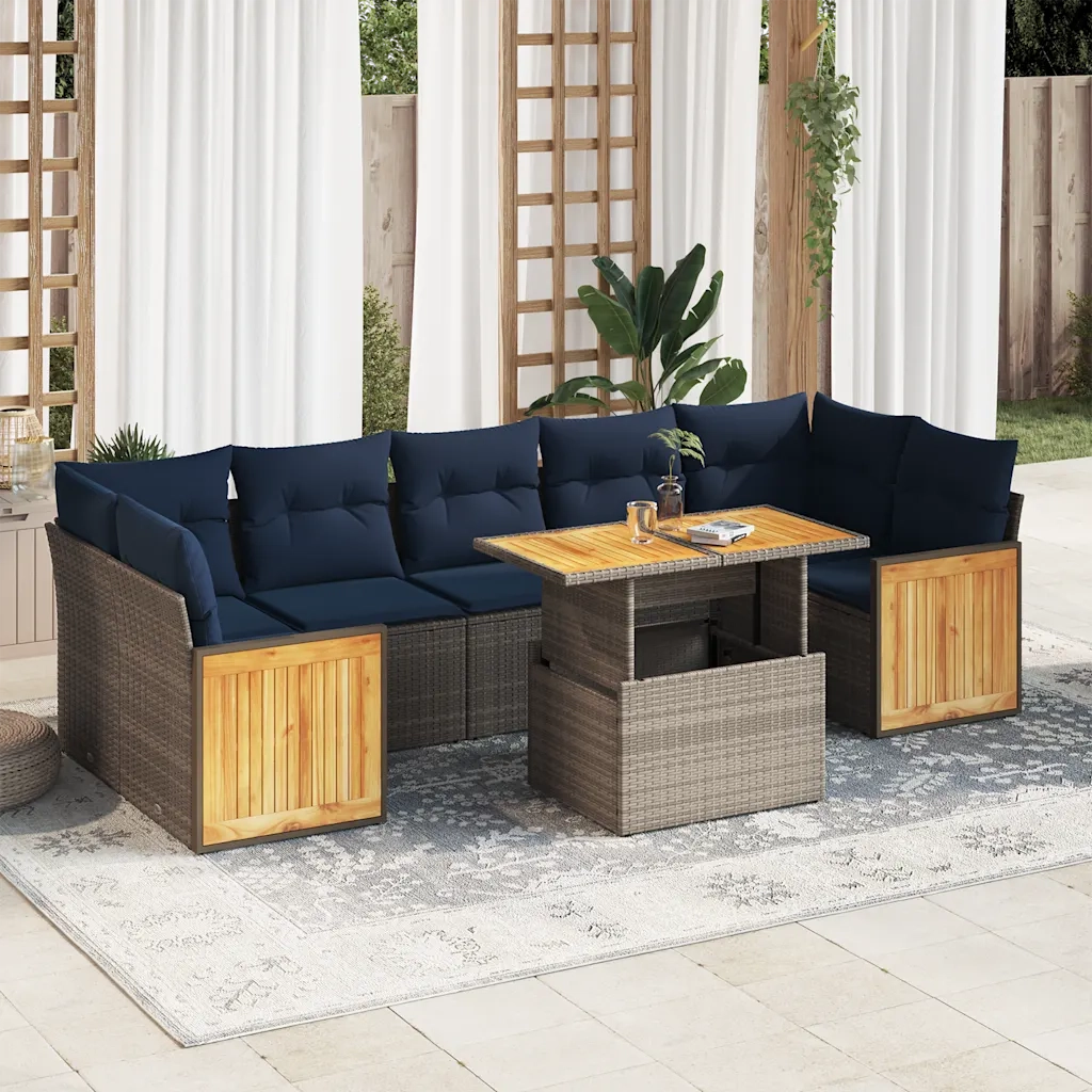 Set Divano da Giardino 8pz con Cuscini Grigio Polyrattan Acacia 3327687
