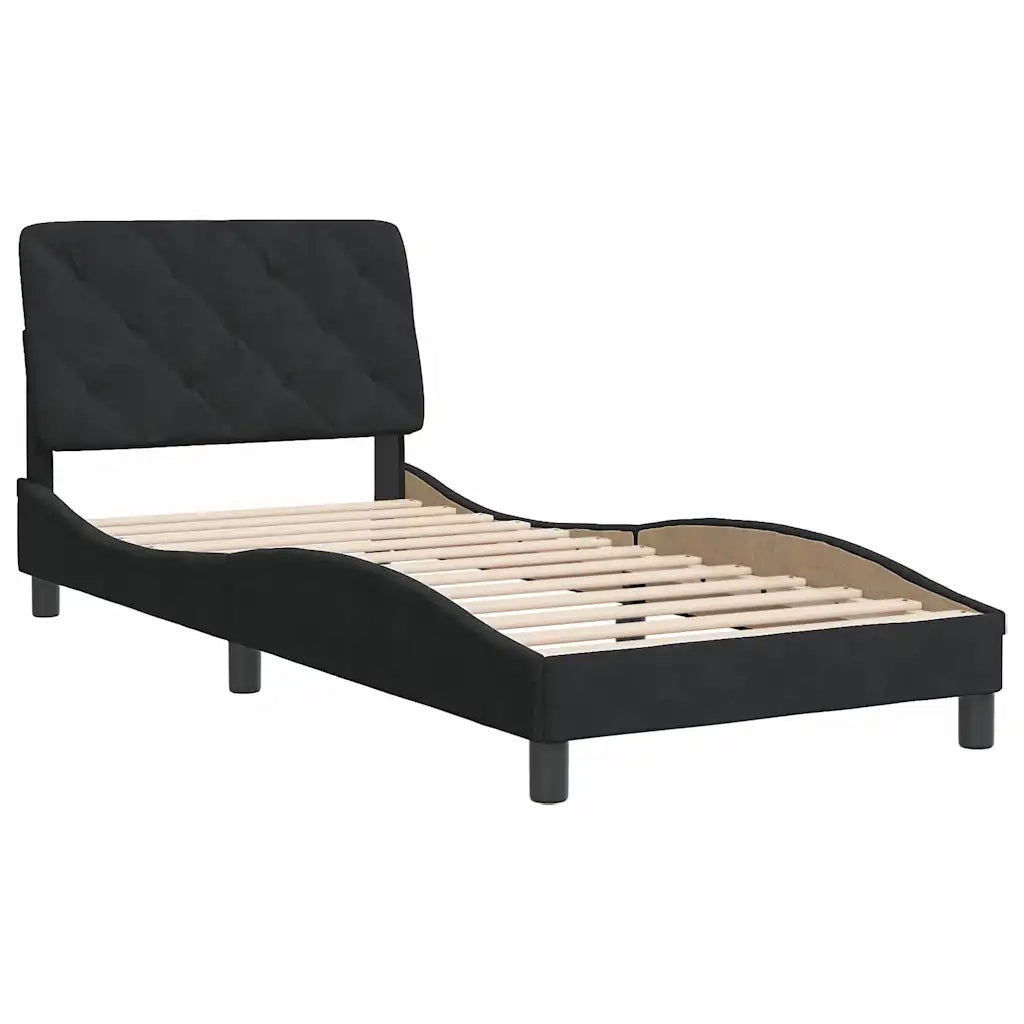Letto singolo | Letto per adulti | Giroletto senza Materasso Nero 90x190 cm in Velluto