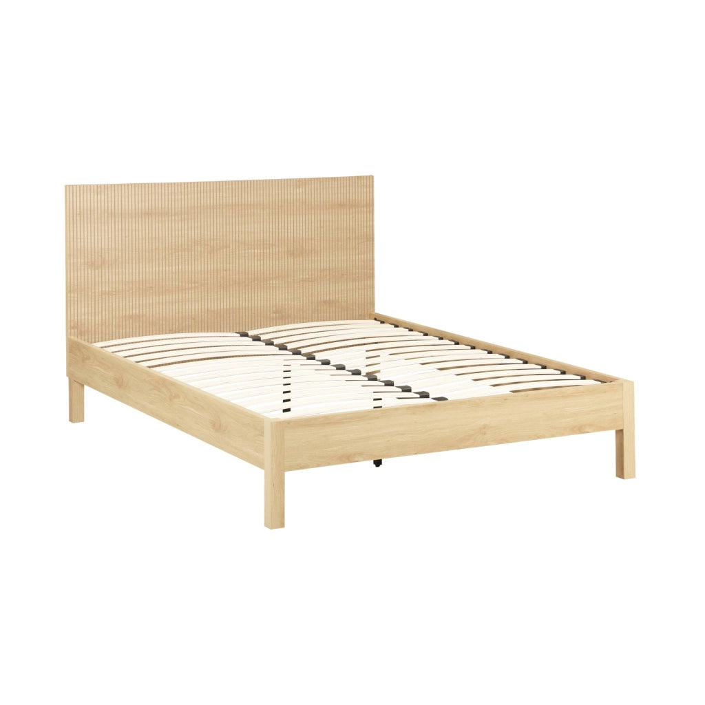 Letto con rete a doghe e testiera 160x200cm decorazione legno, marrone