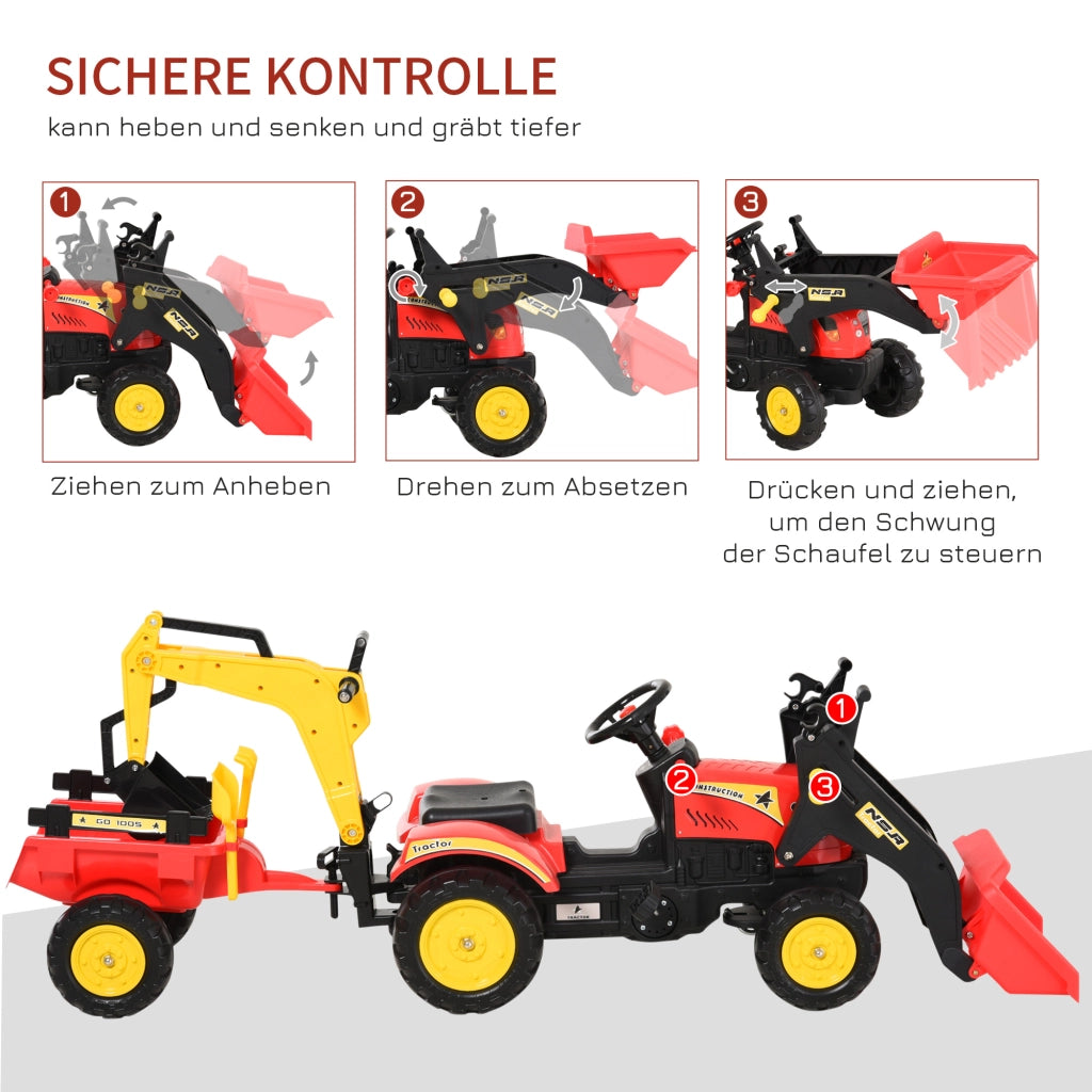 Trattore a Pedali con Rimorchio e Pala ¨C Zephmum ¨C Rosso