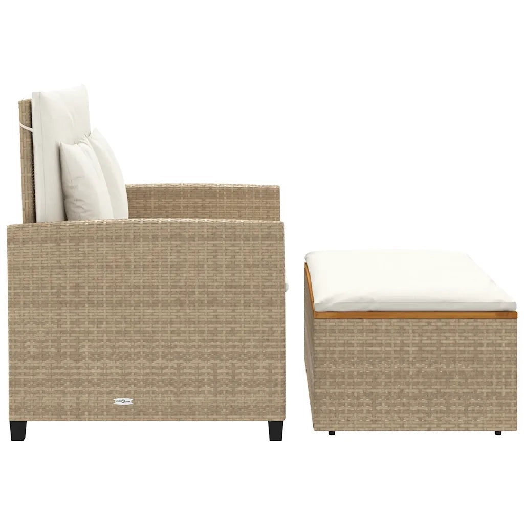 Divano Giardino con Cuscini 2 Posti-Sofa da Giardino-Divanetto da esterno Beige Polyrattan e Acacia