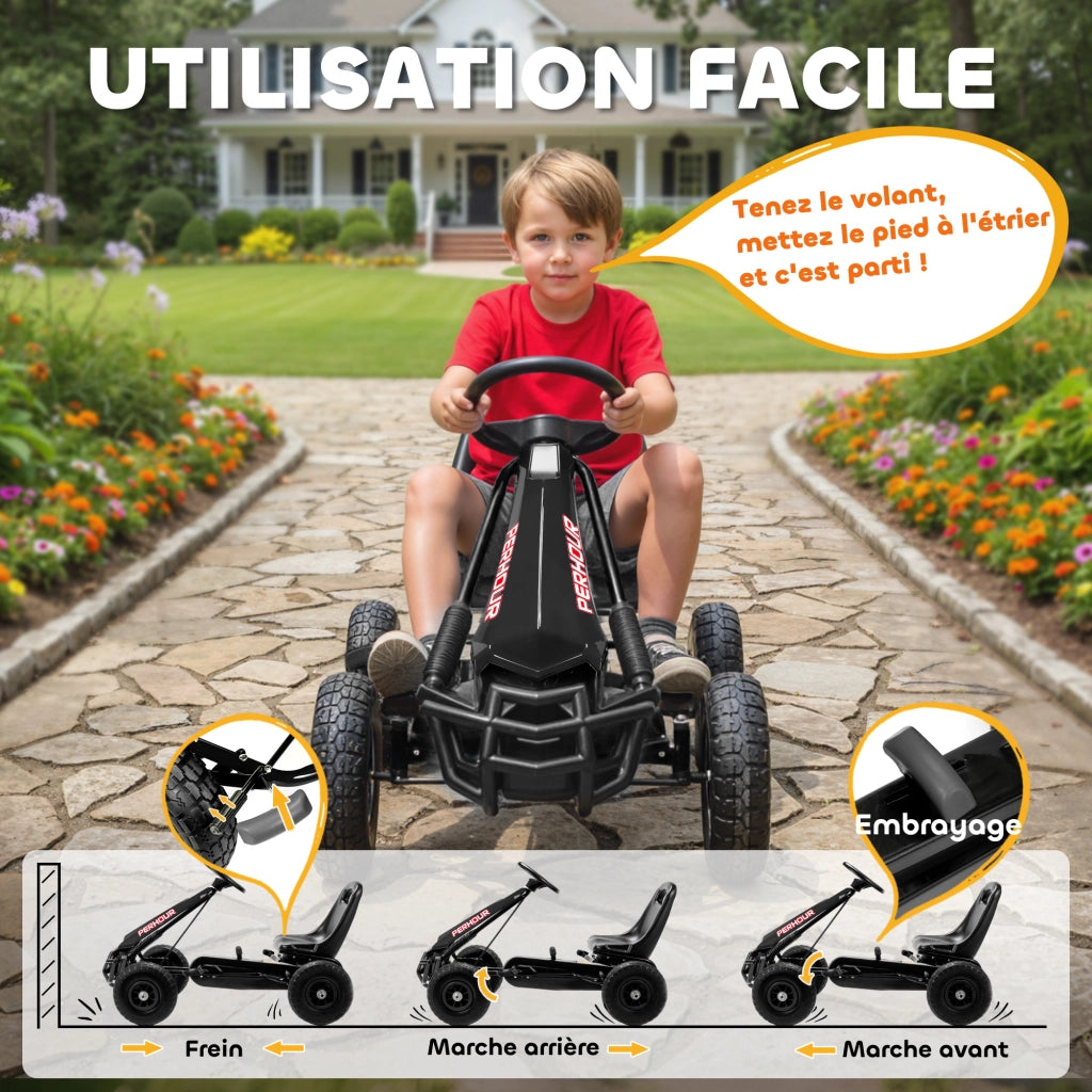 Go-Kart a pedali per bambini ¨C Xylo ¨C sedile regolabile, freno manuale, 110x61x62 cm, nero