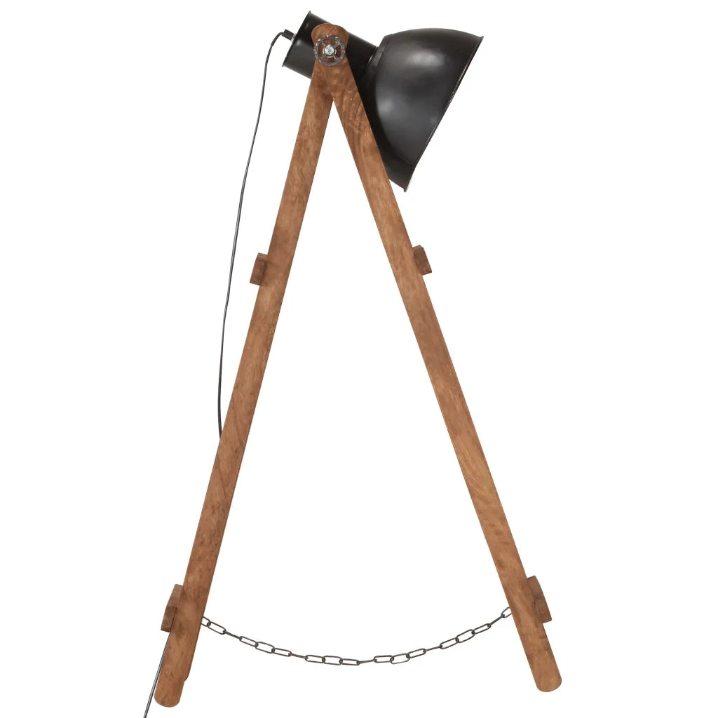 Lampada da Pavimento Nera E27 in Legno Massello di Mango 320589