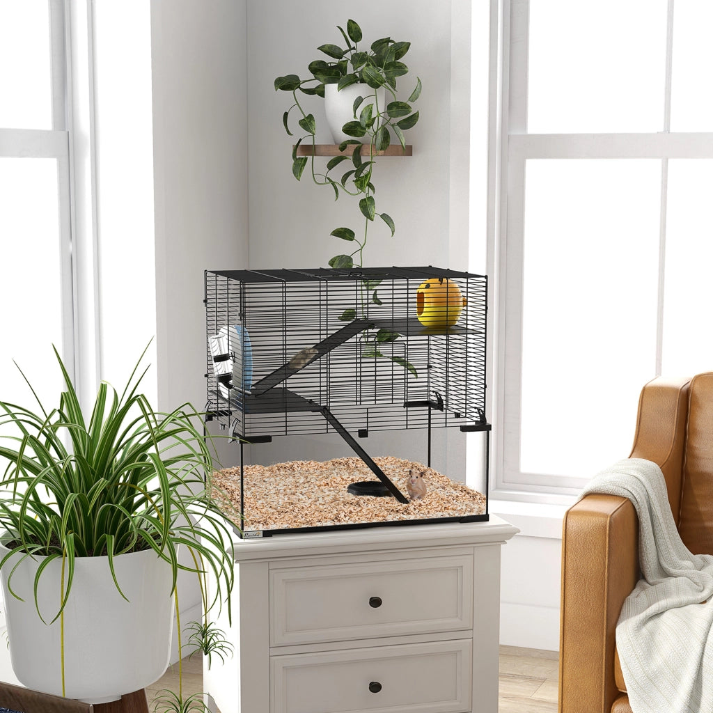 Gabbia per Criceti a 3 Livelli con Ruota ¨C Minimal ¨C 60x40x57cm, Nero