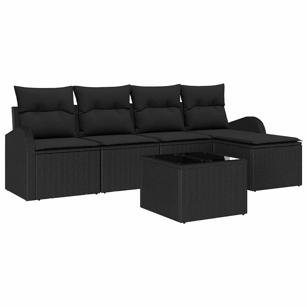 Set Divano da Giardino 6 pcs Nero polyrattan 3346013