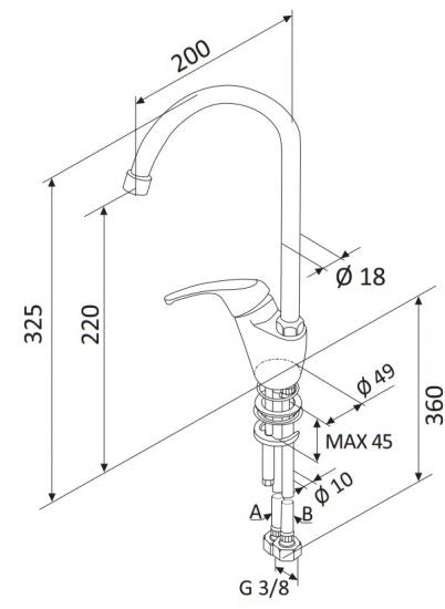 Miscelatore Monocomando Lavello bocca Alta - linea Astro 2 - Mariani