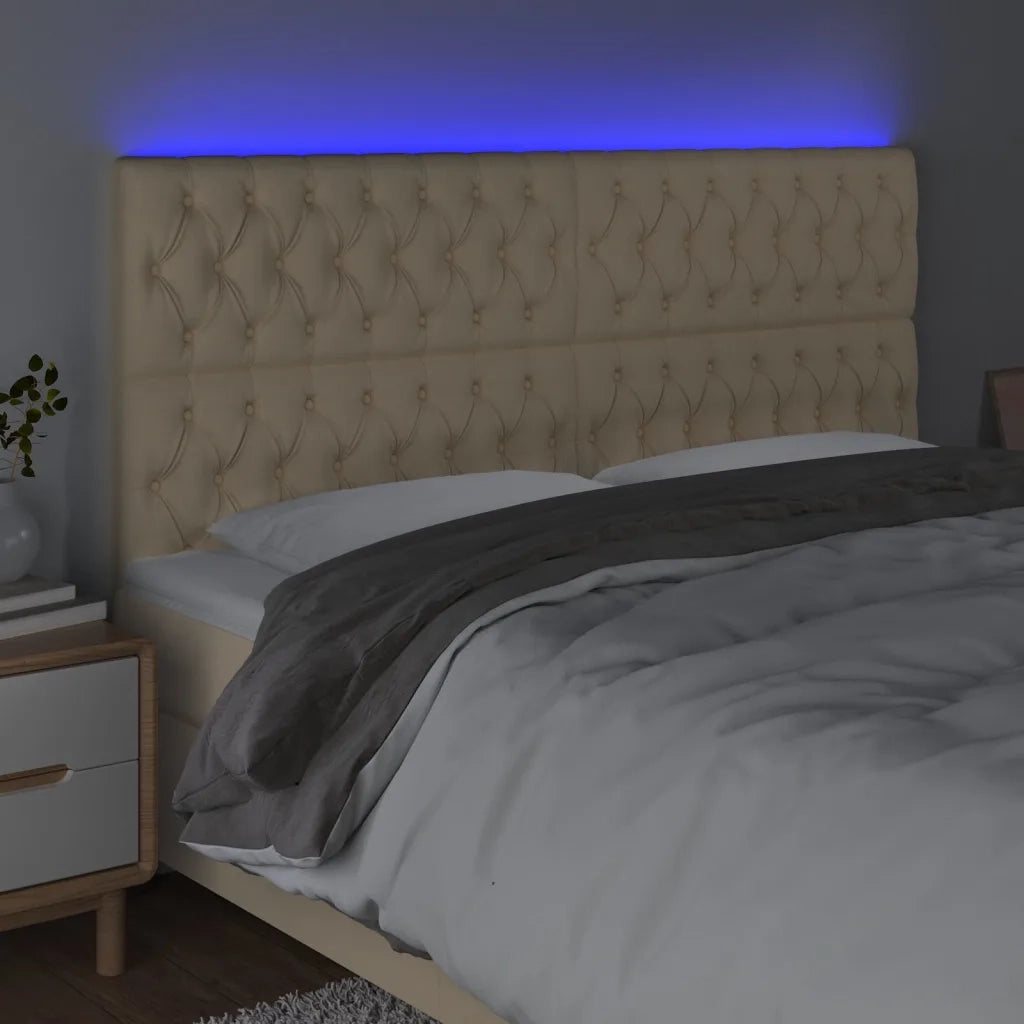 Testiera a LED Crema 200x7x118/128 cm in Tessuto
