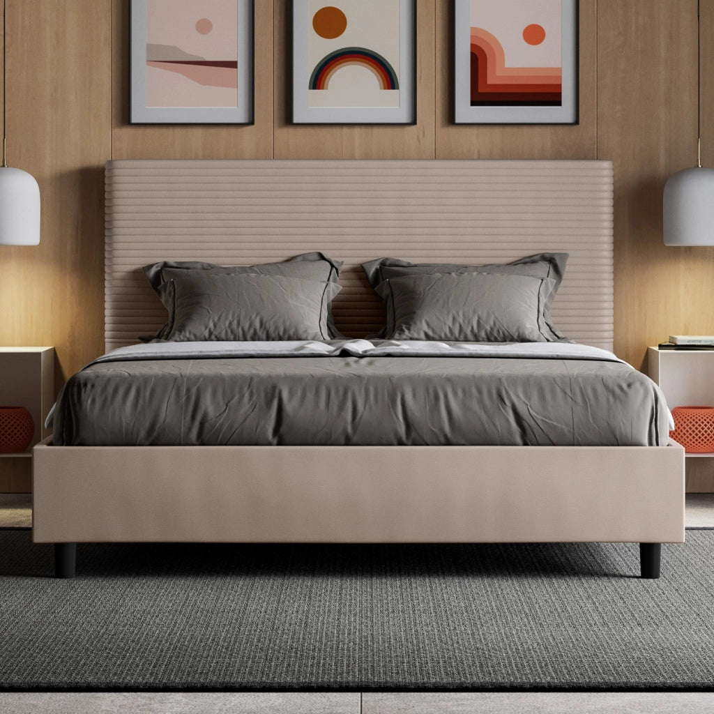 BS COM Letto matrimoniale king size con rete imbottito 170x210 similpelle tortora