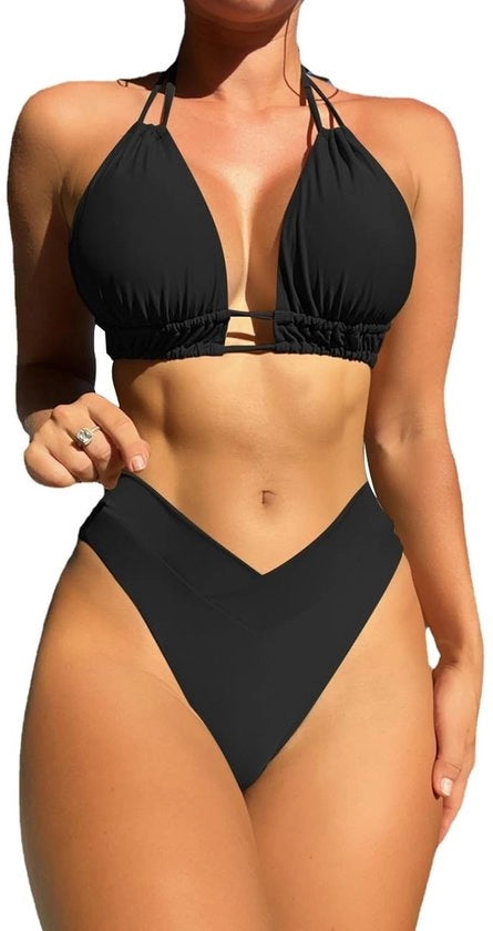 Set di Costumi da Bagno per Donna a Due Pezzi con Cintura a Halter e Rilievi