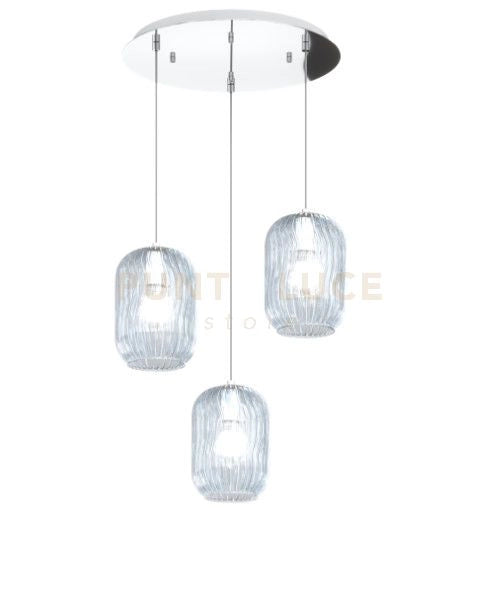 SOSPENSIONE CROMO 3 LUCI TONDA VETRI BLU 1181CR-S3 T-BL