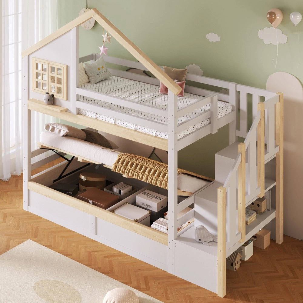 Letto a Soppalco con Contenitore Idraulico ¨C MINIMAL ¨C Bianco, 90x200 cm