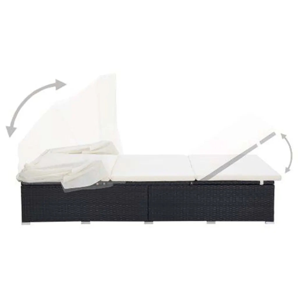 Lettino Prendisole a 2 Posti con Cuscino in Polyrattan Nero 310235