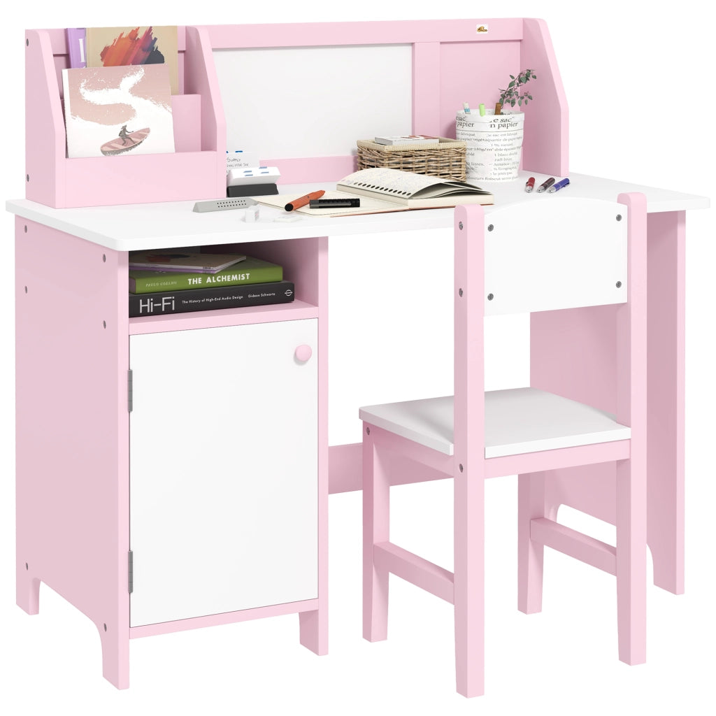 Set Scrivania e Sedia per Bambini in Legno Bianco e Rosa ¨C Minimal ¨C 90x60x75