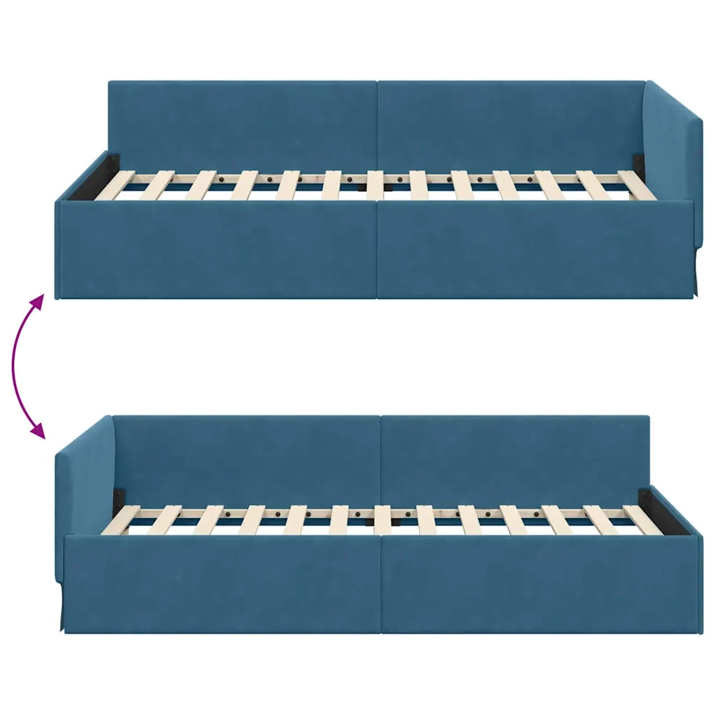 Cornice del letto ad angolo Blu 100 cm x 200 cm Velluto 42016090