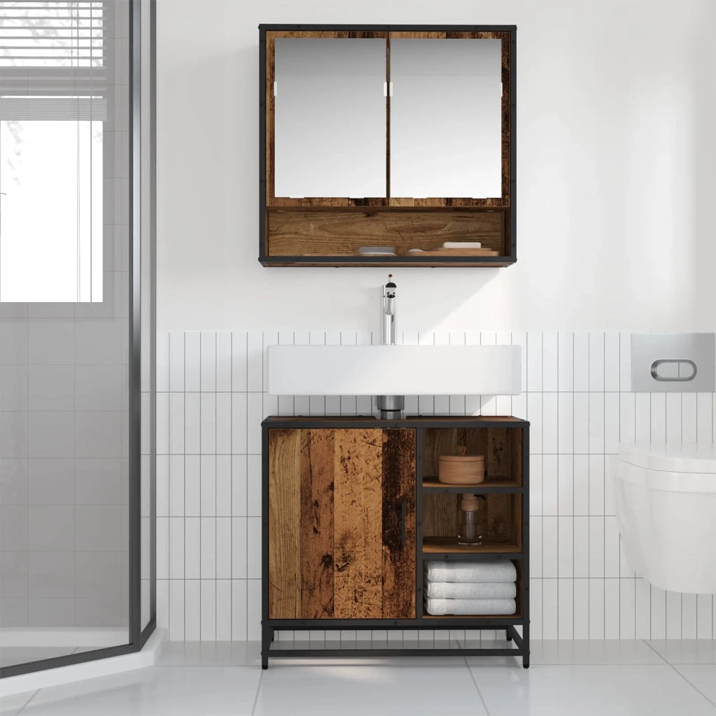 Set di mobili per il bagno con cassetto 2 pcs Legno vecchio