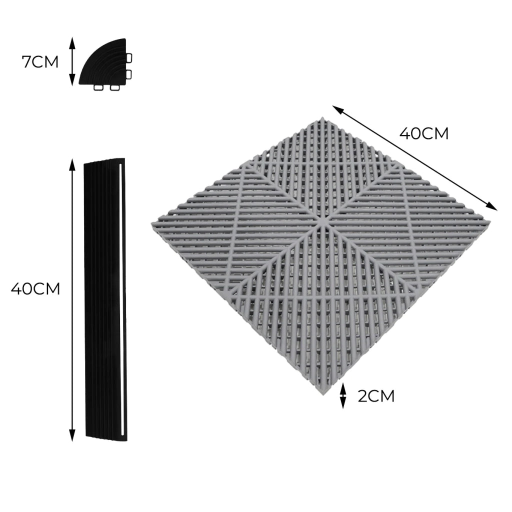 Piastrelle ventilate grigie e nere 6m x 6m per garage doppio e officine, antiscivolo.