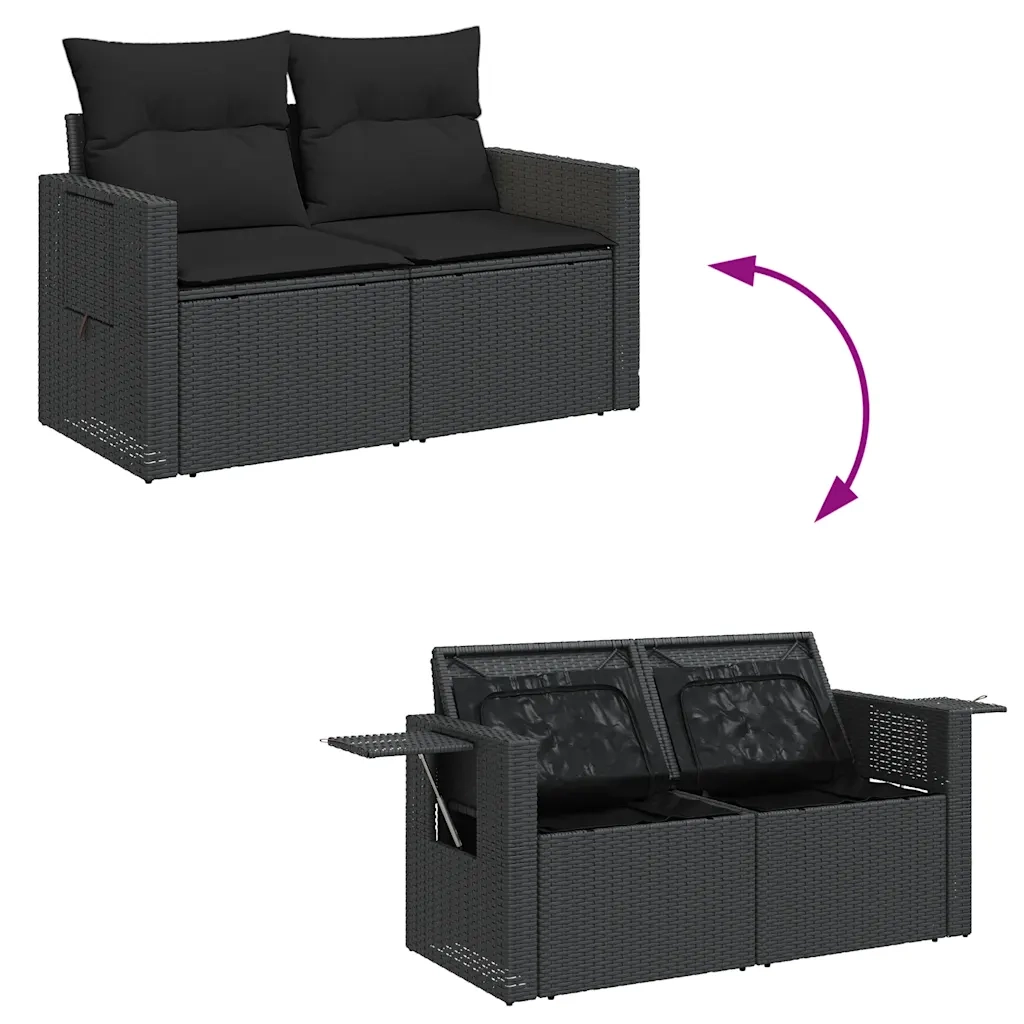 Set Divani da Giardino 5 pz con Cuscini in Polyrattan Nero 3326466