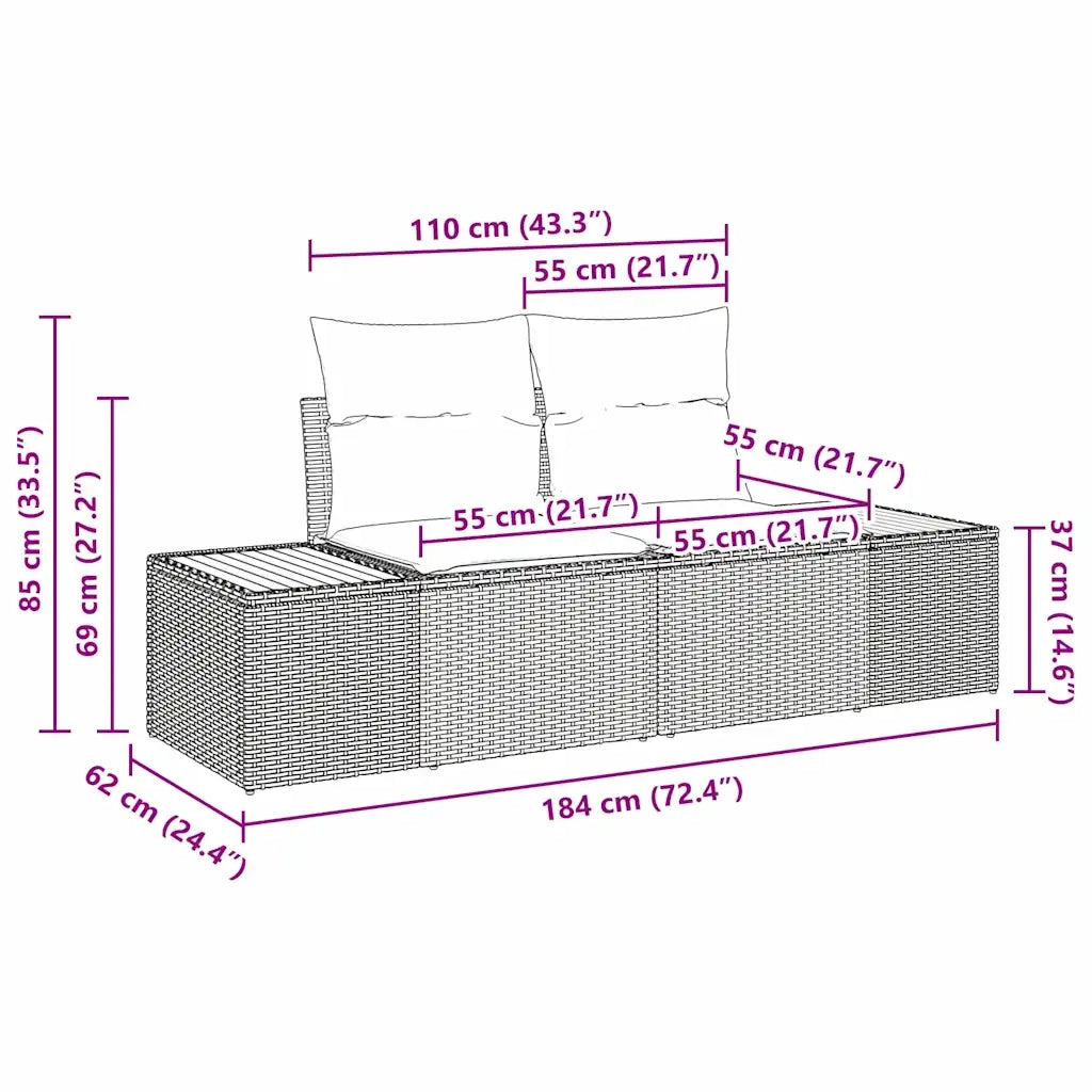 Set Divano da Giardino con cuscino 9 pcs Beige Poly Rattan 3348056