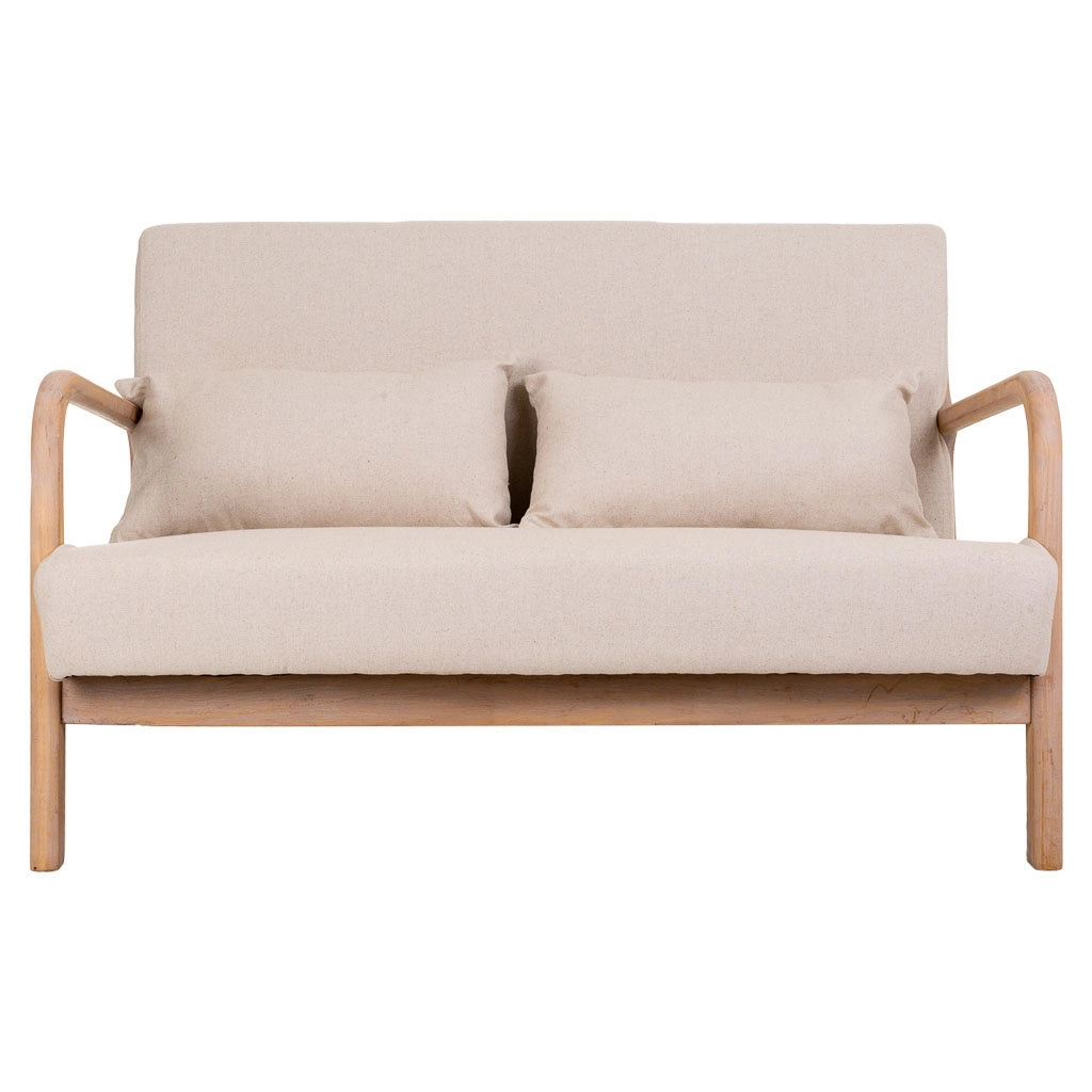 Divano in legno imbottito color panna 122x85x74h