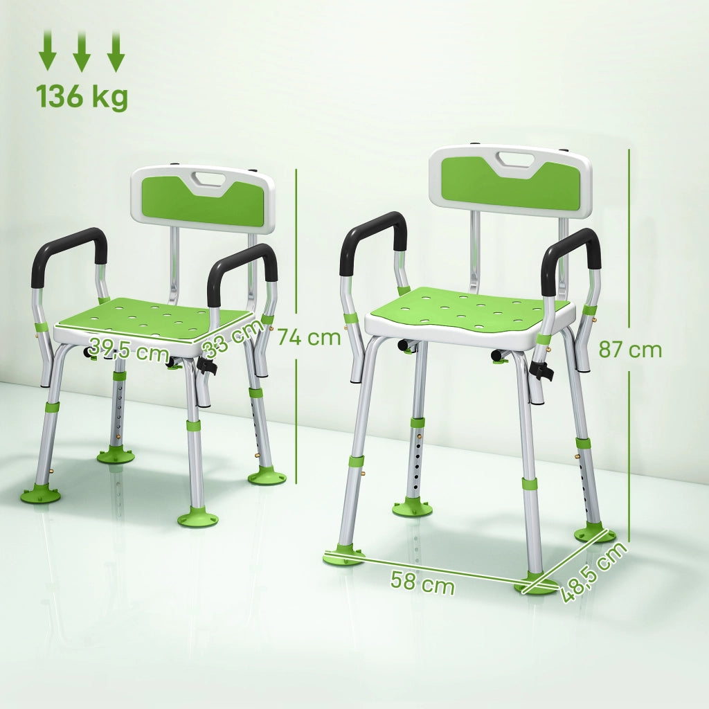 Sgabello da doccia regolabile ¨C zephmum ¨C bianco e verde 56.5x53.5x87 cm