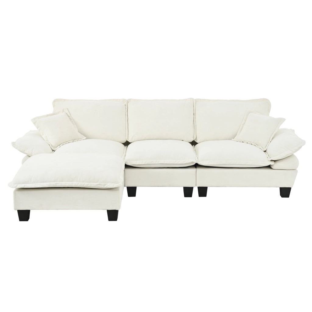 Divano Angolare Modulare con Ottomane ¨C Xylo ¨C Chaise Longue, Tessuto Chenille, Cuscini, Beige