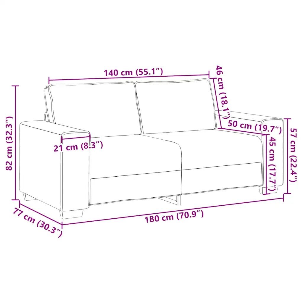 Divano a 2 Posti Nero 180x77x82 cm in Tessuto 4105168