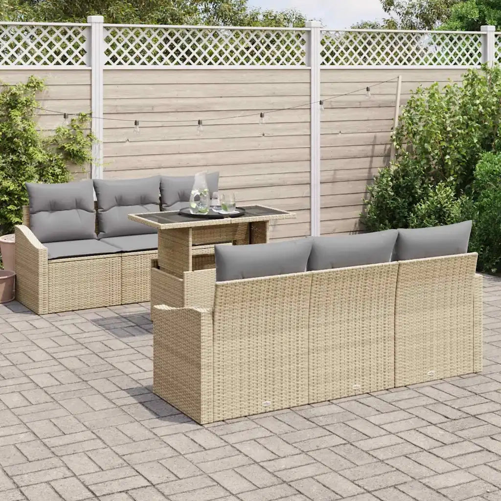 Set Divano da Giardino 7 pcs Beige e Grigio Chiaro polyrattan