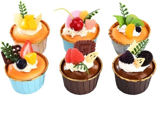Set di Cupcake Realistici a 6 pezzi - Simulazione di Cupcake - Decorazione - Accessori per Fotografia di Matrimonio - Materiale PU Rigido