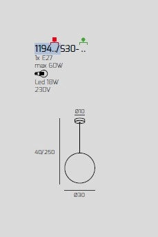 SOSPENSIONE OTTONE SAT. 1 LUCE VETRO GRANDE BRONZO 1194OS-S30-BR