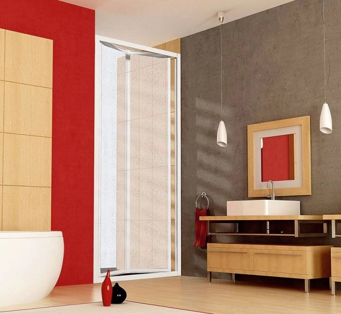 Porta doccia a libro, due ante, alluminio bianco, acrilico opaco h185cm Reboa Bianco,Acrilico a bolle effetto bagnato opaco,85/90 cm