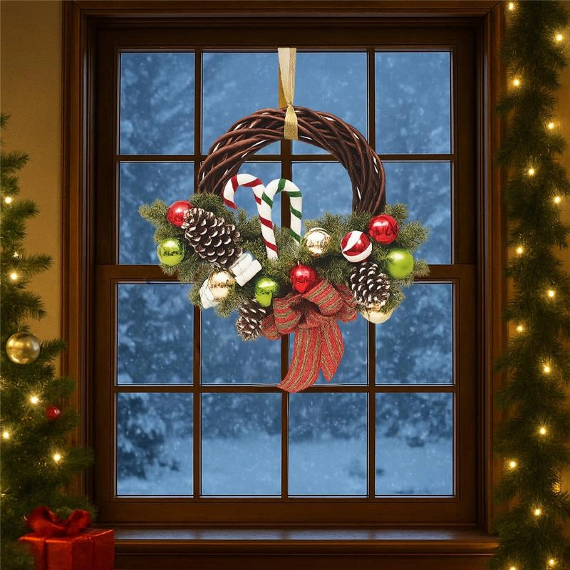 MAURY'S GHIRLANDA DI VIMINI PER NATALE CON DECORAZIONE DI RAMI E FIOCCO SCOZZESE DI 35 CM