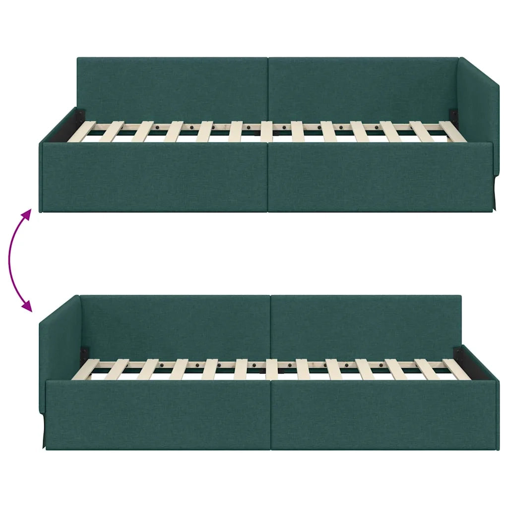 Cornice del letto ad angolo Verde Scuro 90 cm x 200 cm Tessuto 42016047