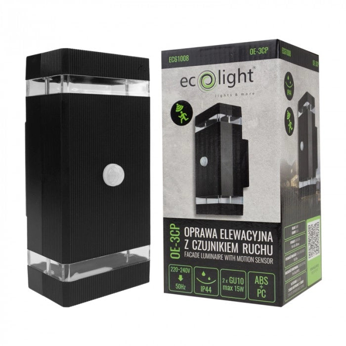 Applique esterna PIR nera 2xGU10 15W Ecolight OE-3CP